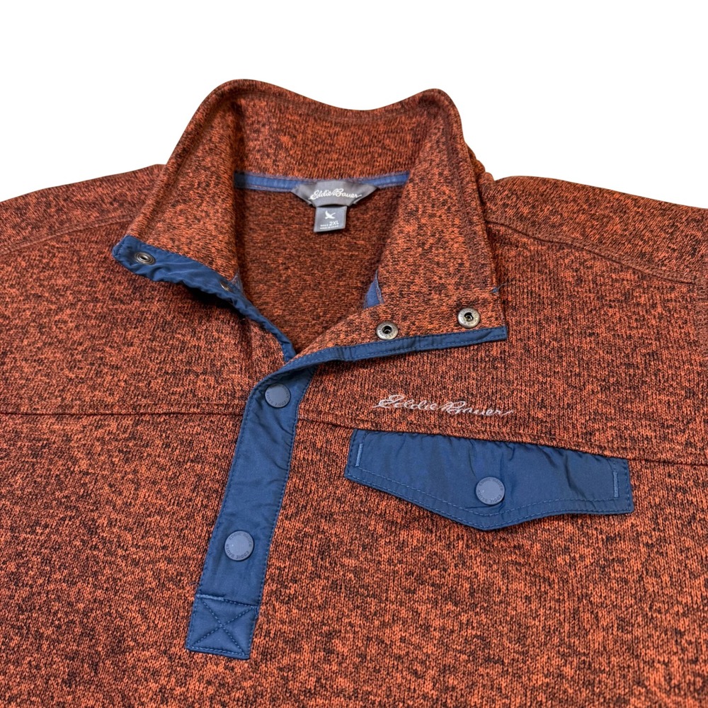 Eddie Bauer Mens 2XL Rust Orange Heathered Quarter Snap Fleece Pullover 13902980